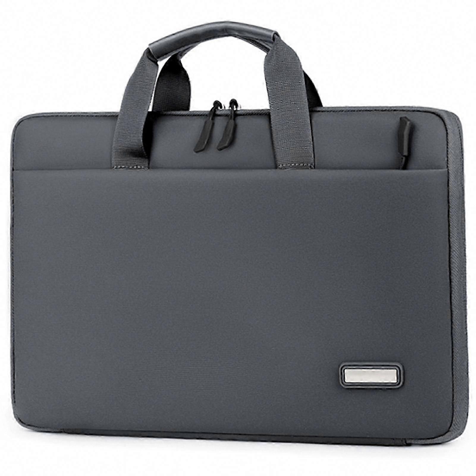 Husa pentru laptop din material hidrofug, slim cu deschidere 180°, maner si buzunar frontal, gri inchis, 13–13,3 inch