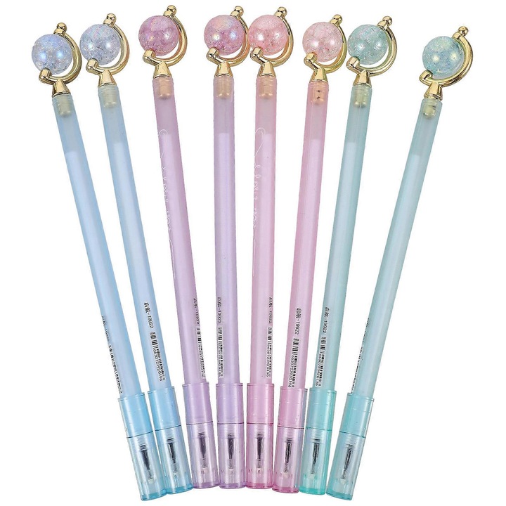 Pix gel decorativ cu glob, corp din plastic, cerneala neagra, multicolor, set 8 buc., 18.7 cm