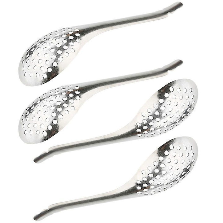 Set 4 linguri pentru caviar din otel inoxidabil, perforate, inox, 17 cm