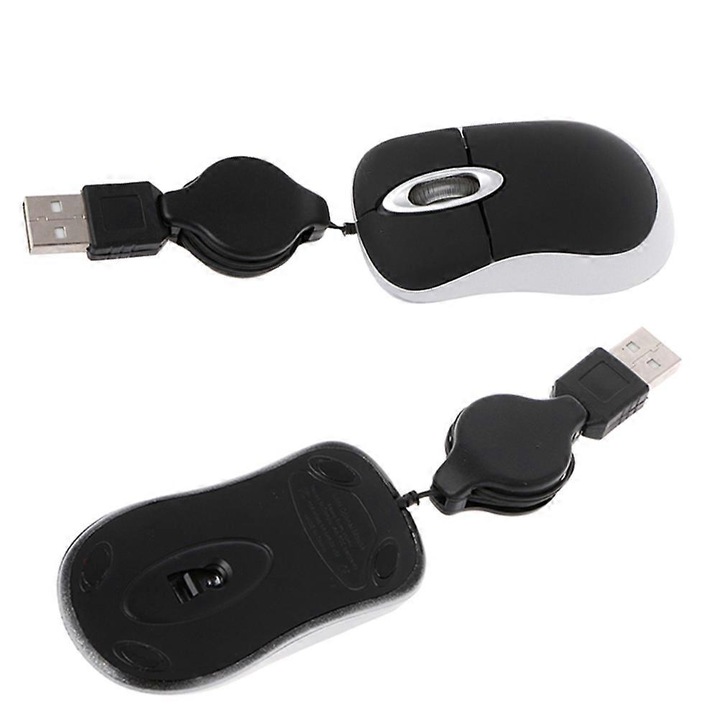 Комплект от 2 USB оптични мишки emag-FU-K0548-26810-15151, прибиращ се кабел 0.7 м, компактни, черни