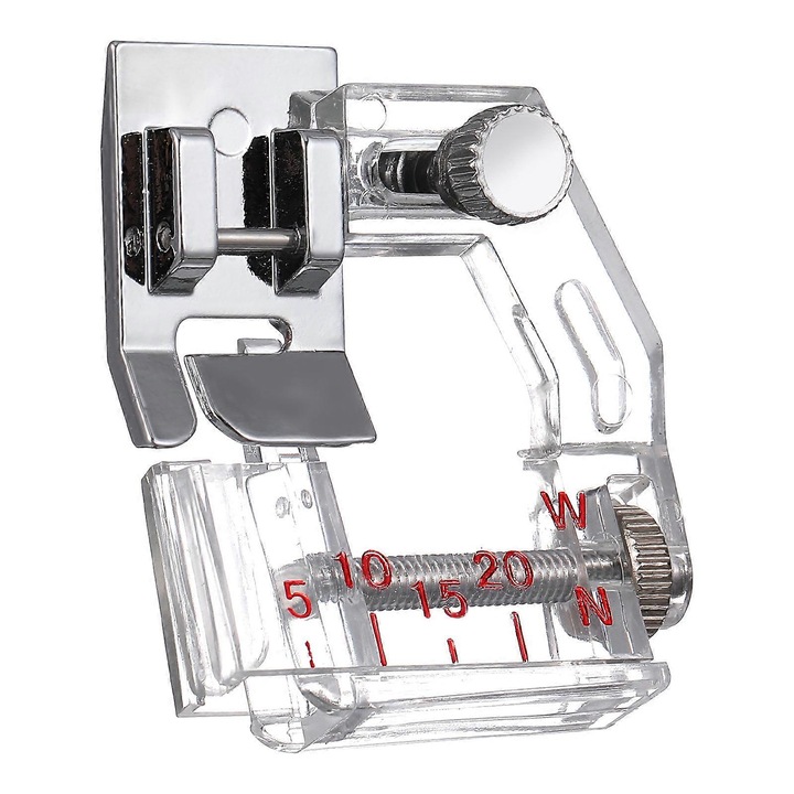 Picior presor pentru banda bias pentru masini de cusut domestice, metal cromat si plastic transparent, compatibil Singer/Brother/Janome etc., p.n. emag-FU-K0548-26810-15916