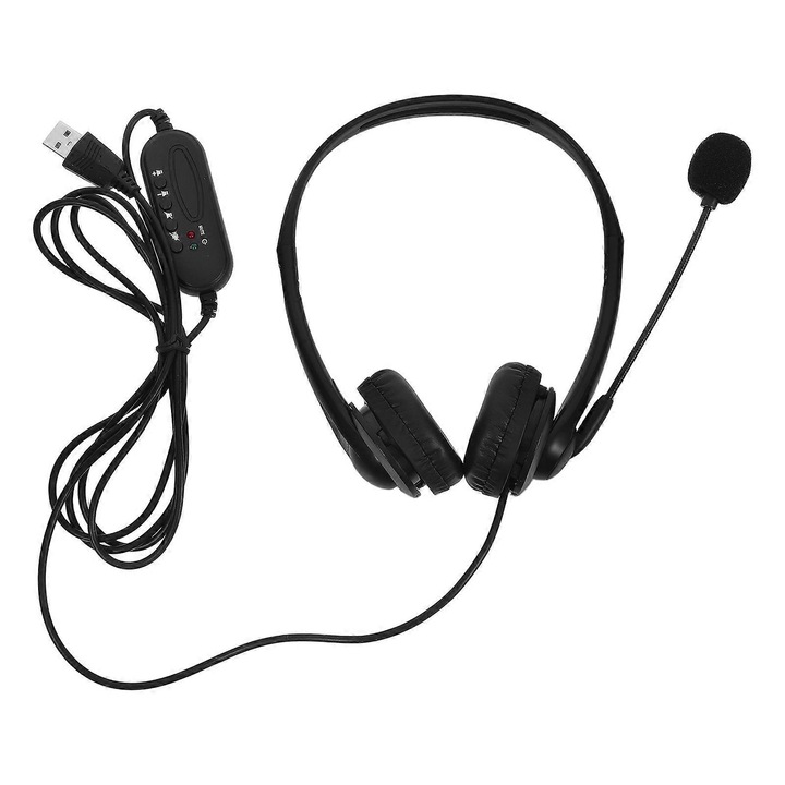 Слушалки с микрофон за офис emag-FU-K0548-26810-16501, шумопотискане CVC6.0, жак 3.5мм/USB, контрол на кабела, черни