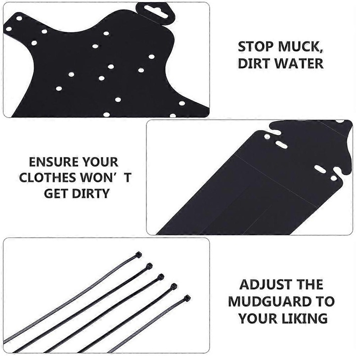 Aparatoare noroi pentru bicicleta MTB, plastic flexibil cu gauri reglabile, negru, 29,5 x 26 cm, set 1