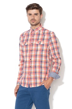 DESIGUAL, Camasa in carouri Leo, Albastru/Rosu/Oranj, S DESIGUAL, Camasa in carouri Leo, Albastru/Rosu/Oranj, S