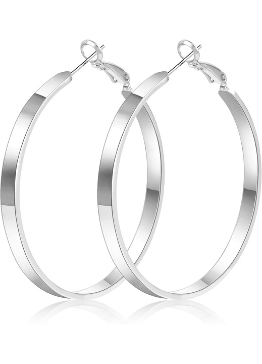 Cercei Hoop Argint 925 Grosi, 50mm, Design Clasic, Hipoalergenici