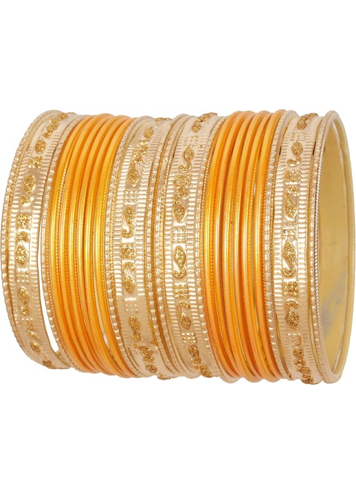 Set 24 Bratari Aurii "Bollywood", textura turmericului, diametru interior 6, 67 cm, marime mare