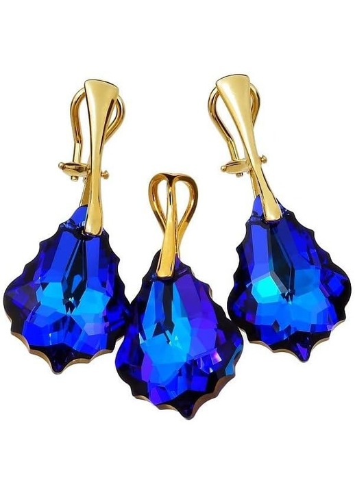 Set Cercei tip clips cu Pandantiv din Cristale Baroque Heliotrope, Argint 925 Placat Aur 24K, 22mm, 42mm
