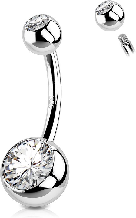 Ezüst 925 köldökpiercing, 14G, 10/12/14/16mm, uniszex ékszer