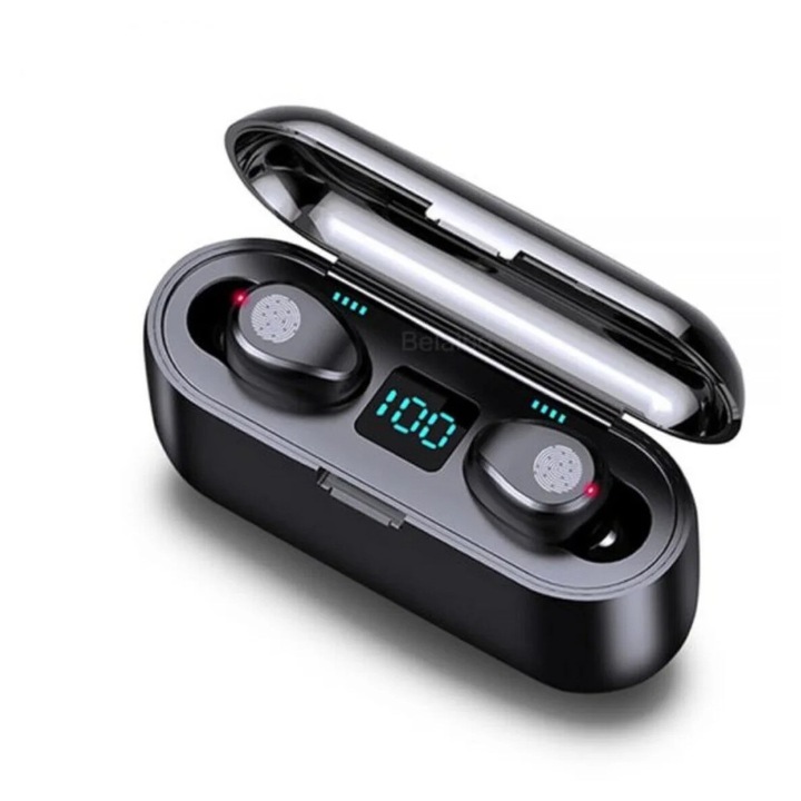 Casti Bluetooth TWS F9 Power Bank 2000 mAh-val, Bluetooth 5.0-val és Beépített Mikrofonnal