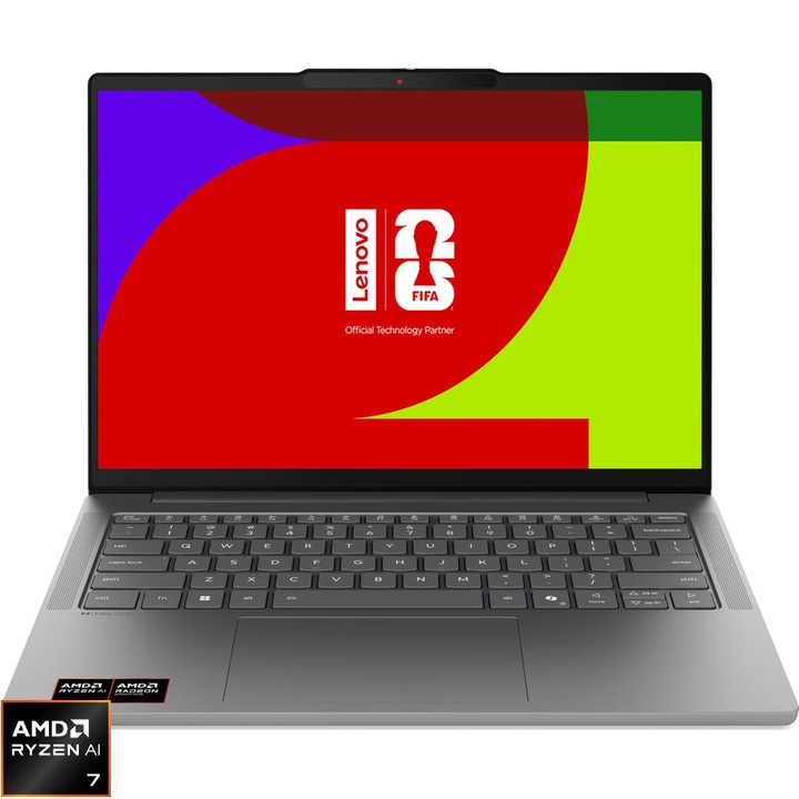 Laptop Lenovo IdeaPad Slim 5 14AGP11 cu procesor AMD Ryzen™ AI 7 450 pana la 5.1GHz, 14" 2.8K, OLED, 32GB DDR5 RAM, 1TB SSD, AMD Radeon™ 860M Graphics, Windows 11 Pro, Luna Grey, 3Y Courier
