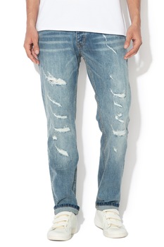 DESIGUAL, Blugi slim fit cu rupturi decorative PETER, Bleu DESIGUAL, Blugi slim fit cu rupturi decorative PETER, Bleu