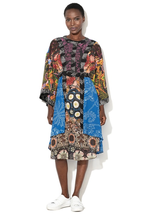 DESIGUAL, Разкроена рокля Macarena с разнородни шарки, Многоцветен, 40