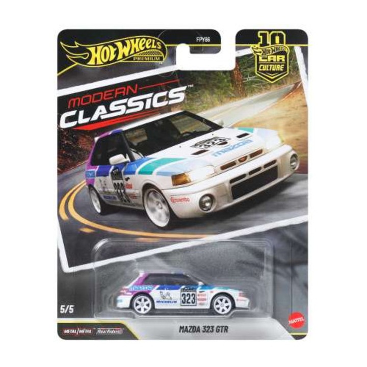 Mazda 323 GTR Rally autómodell 1:64 méretarányban, Hot Wheels