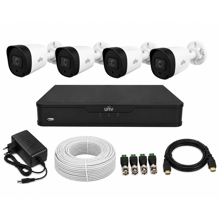 UNV 4 kamerás videó megfigyelő készlet, 2MP Full HD 1080P, 4 csatornás DVR, telefonos megtekintés, CCTV kábel és tartozékok mellékelve