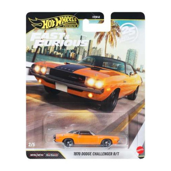 1970-es Dodge Challenger autómakett, narancssárga, 1:64 méretarány, Hotwheels