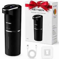 Dozator Automat de Sapun NETQEN®, Senzor Infrarosu Touchless, Dispenser Electric Sapun spuma, 3 Trepte Dozare, Acumulator 1200mAh USB Reincarcabil, Montaj Perete, Functie Auto-Curatare, Pentru Baie / Bucatarie, AS121, Negru