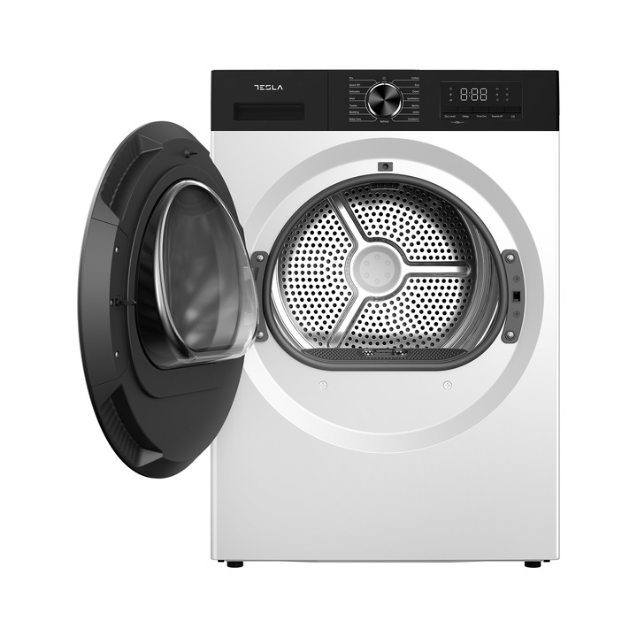 Mini uscator de rufe compact cu evacuare Cecotec, Bolero DressCode, 2.5 kg, 6 programe uscare aer cald/aer rece, panou de control mecanic, sistem de evacuare umezeala, functie ECO, design modern, alb