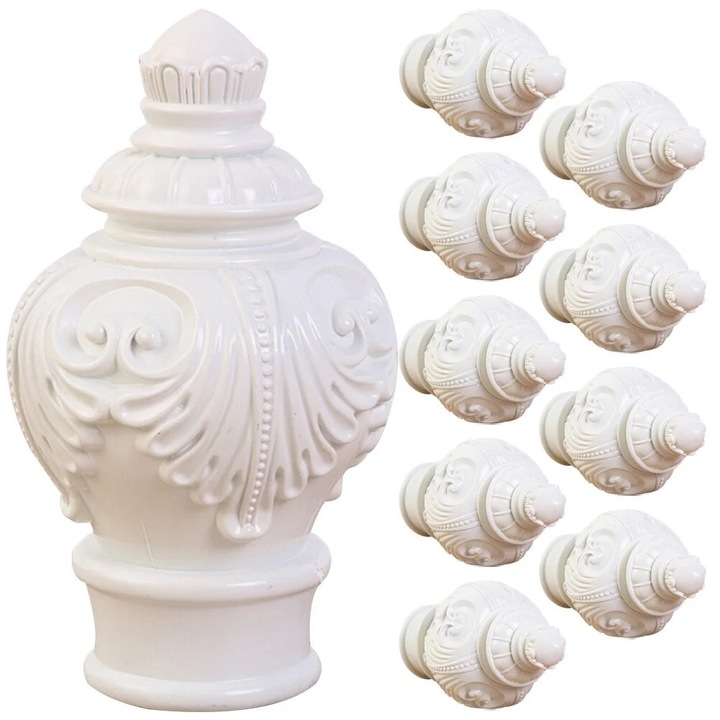Capete ornamentale pentru tija de perdea ZYBLSSBB LSM2xh938-BCS0085989-2, ceramica, alb, set 10 buc., 12 x 5 x 5 cm