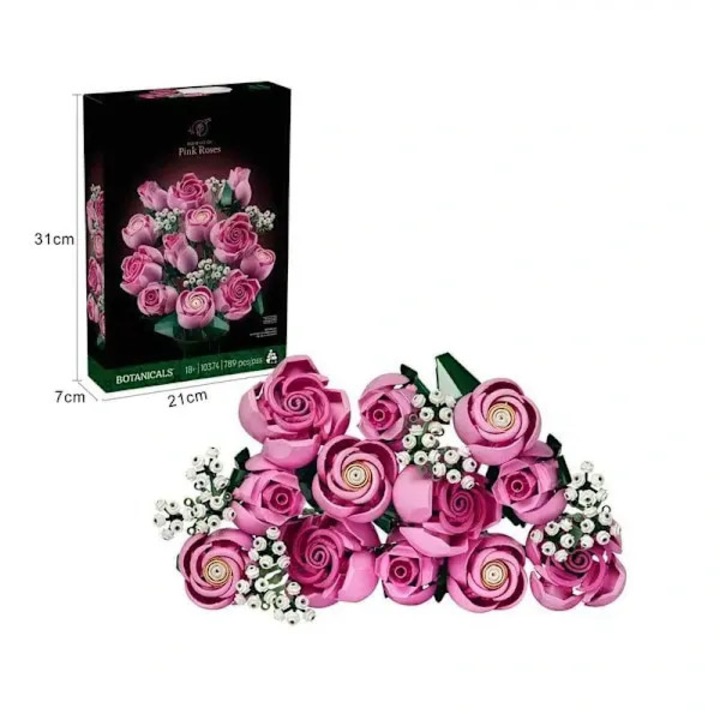Set de constructie buchet de flori Botanicals PRE-CJk0515-26-0810-106, 15 piese, roz