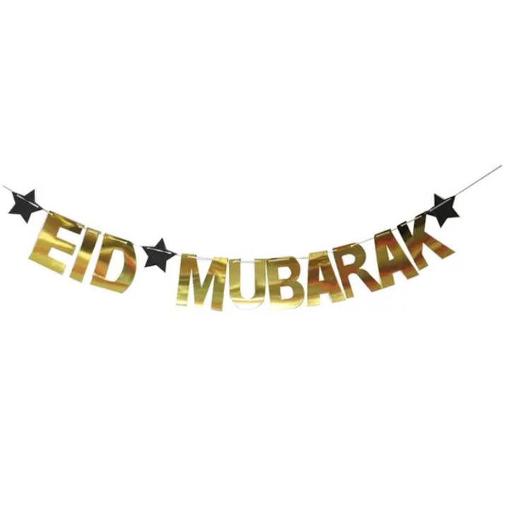 Eid Mubarak papírfüzér, arany/fekete, 5 m