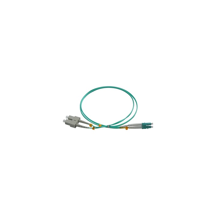 FO SC/PC-LC/PC patchcord, MM OM3 50/125, LSZH köpeny 2.0mm, duplex 5m, "SC-LC-MM3/DX-5" (zöld bélyeg 0.08 lej)