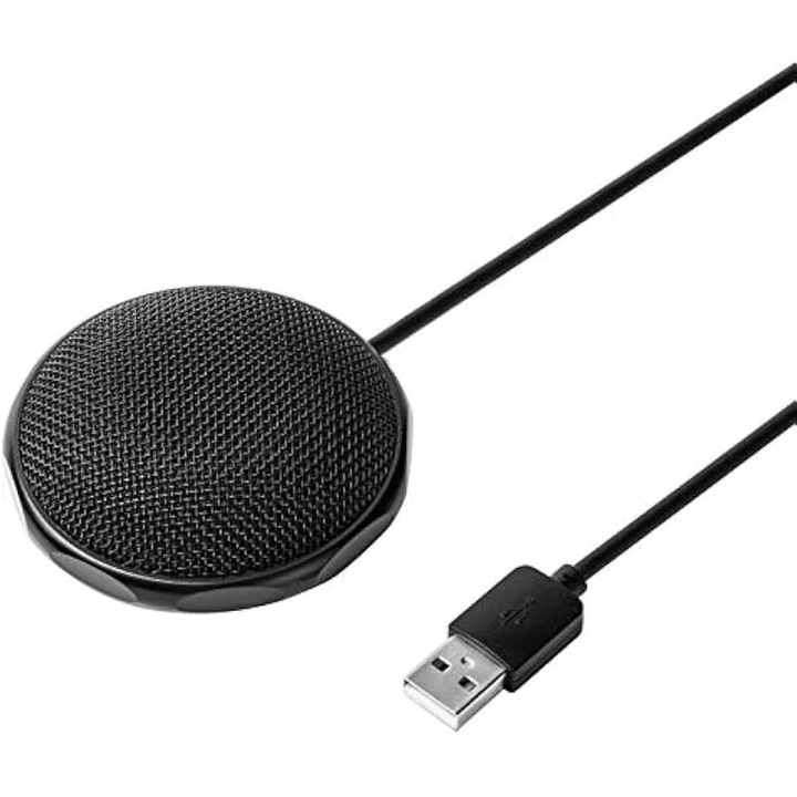 Microfon condensator USB K0544-26810-4121-AMC cu captare omnidirectionala 360°, placa de sunet incorporata, USB 2.0, cablu 1,7 m, negru
