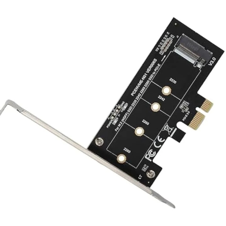 Adaptor PCIe la M.2 NVMe K0544-26810-4277-AMC, PCI Express x1, suport M-key M.2 2230/2242/2260/2280, PCIe 3.0, include suruburi si suport low-profile, negru/argintiu