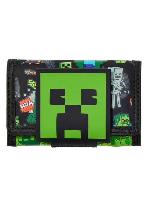 Детско портмоне от полиестер с принт Minecraft Creeper, зелено/черно