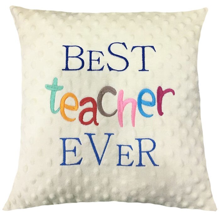 Perna minky, crem, Best teacher ever, 40x40 cm