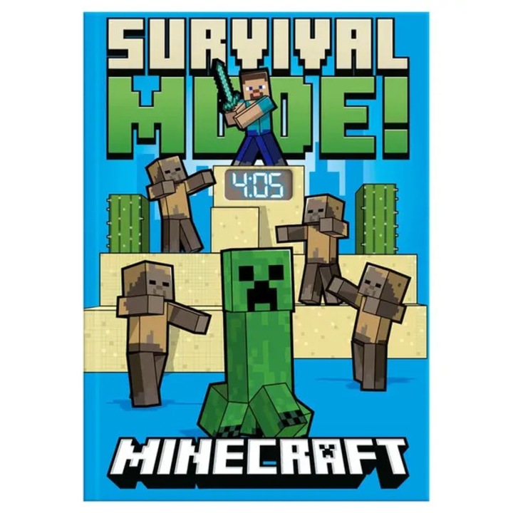 Caiet A5 cu ceas LED, 80 file, design Minecraft, albastru, 28x25x2 cm