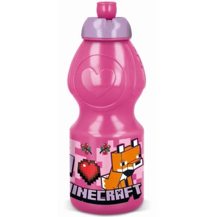 Sticla sport pentru copii Minecraft 47432 din plastic fara BPA, roz, 400 ml, 18 cm