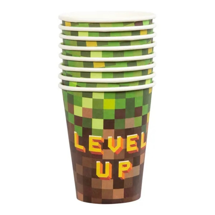 Minecraft Level Up papírpoharak, többszínű, 8 darab, O 8 cm x 9,5 cm