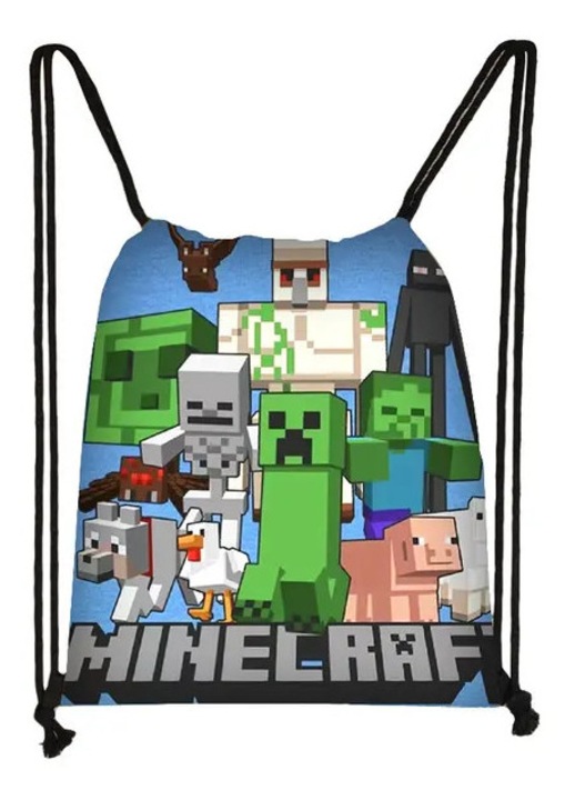 Раница с връзки от полиестер с принт Minecraft, многоцветна, голям капацитет