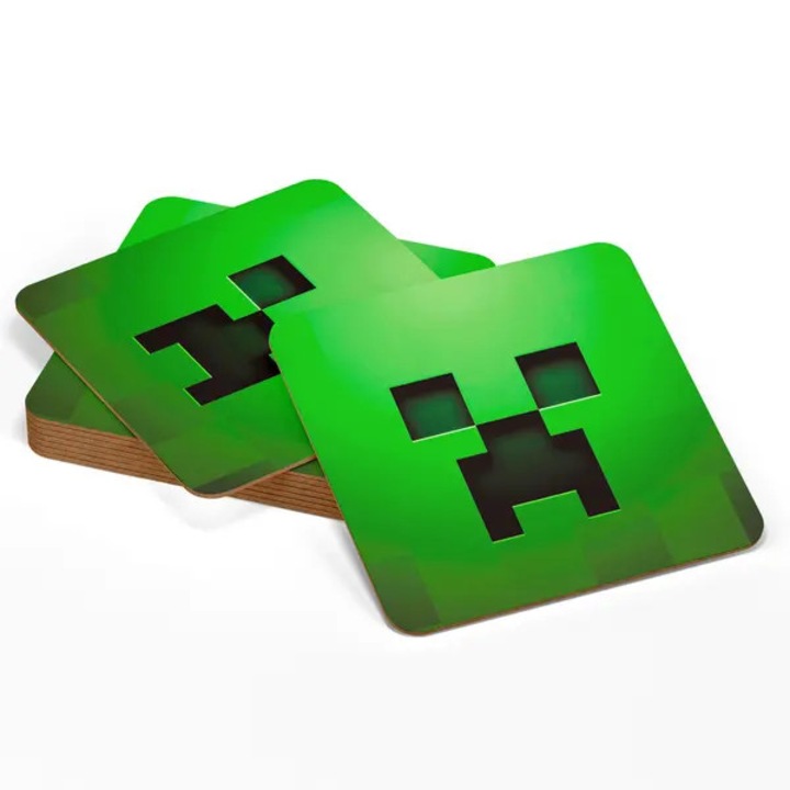 Suporturi pentru pahare Minecraft, pluta cu suprafata plastica dura, verde, set 4 buc., 10 x 0.3 cm