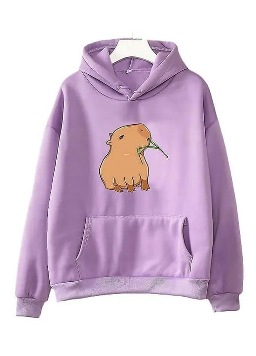 Hanorac unisex imprimat Capybara mov deschis, 2XL INTL