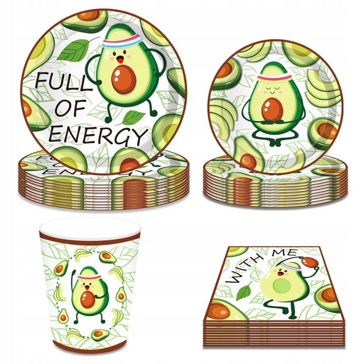 Vesela de petrecere tema avocado, farfurii, pahare si servetele de hartie, multicolor