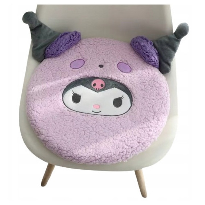 Perna decorativa Kuromi din plus cu urechi moi, liliac/gri, 40 x 40 cm