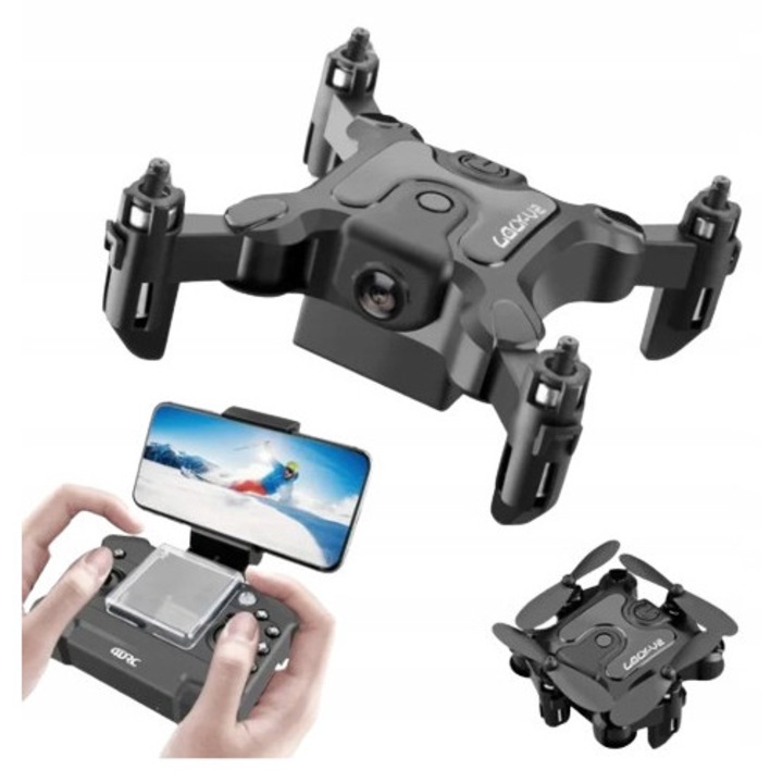 Drona mini V2, cu camera 4K/1080p HD, Wi‑Fi FPV, senzor presiune aer, pliabila, negru, model 31CJ-K0274-260810-8677