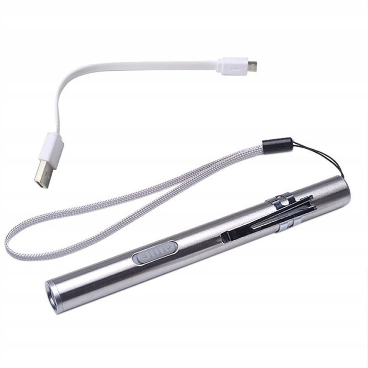 Lanterna LED tip pix 31CJ-K0274-260810-8689, reincarcabila USB (Micro-USB), argintiu