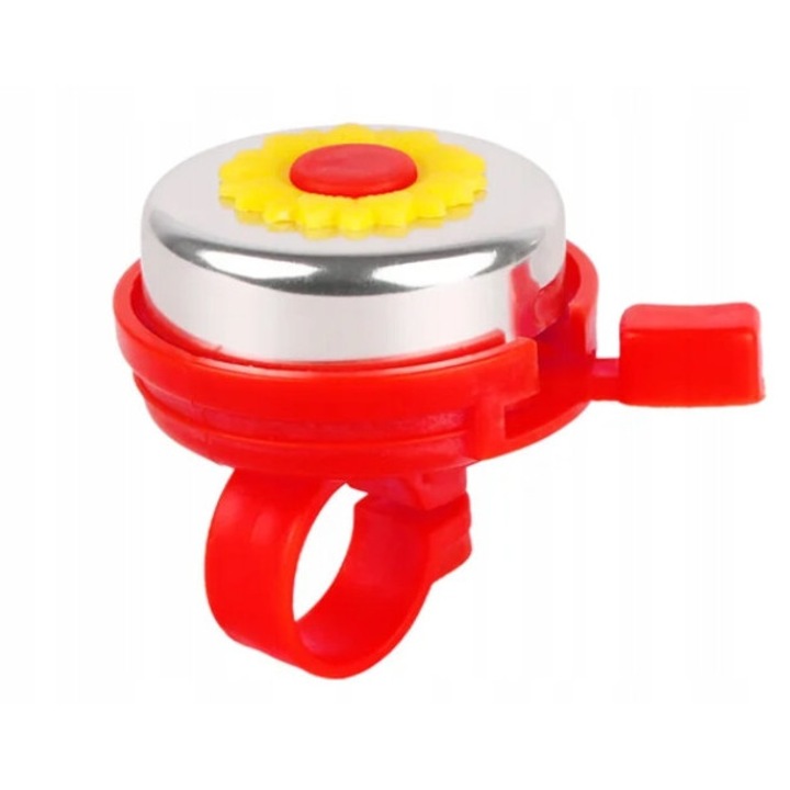 Clopotel pentru bicicleta LLX-HHAACLLZAA33, carcasa din aluminiu cu motiv floarea-soarelui, pentru copii, rosu, diametru 46 mm, pentru ghidon 20–23 mm