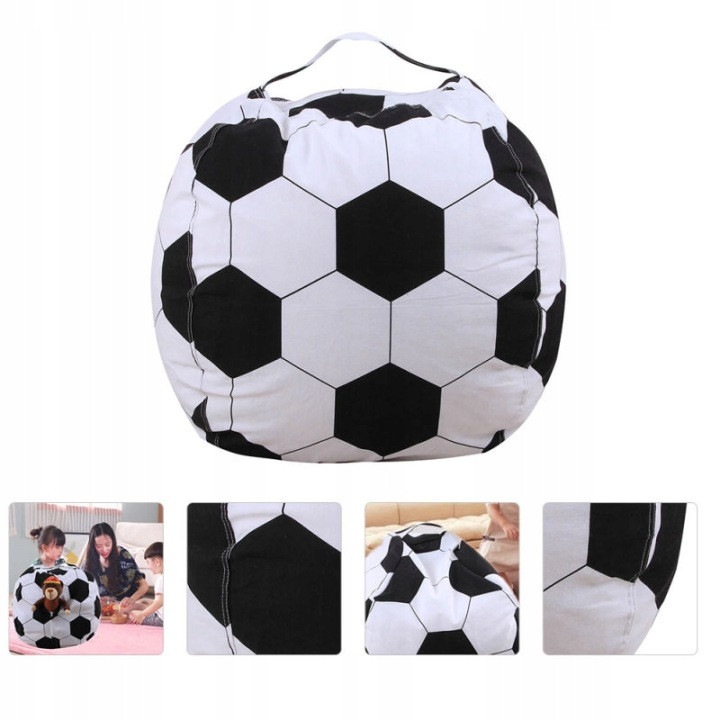 Husa pentru pouf depozitare jucarii model minge de fotbal 31CJ-K0274-260818-274, poliester, alb-negru, 43×43×43 cm, fara umplutura