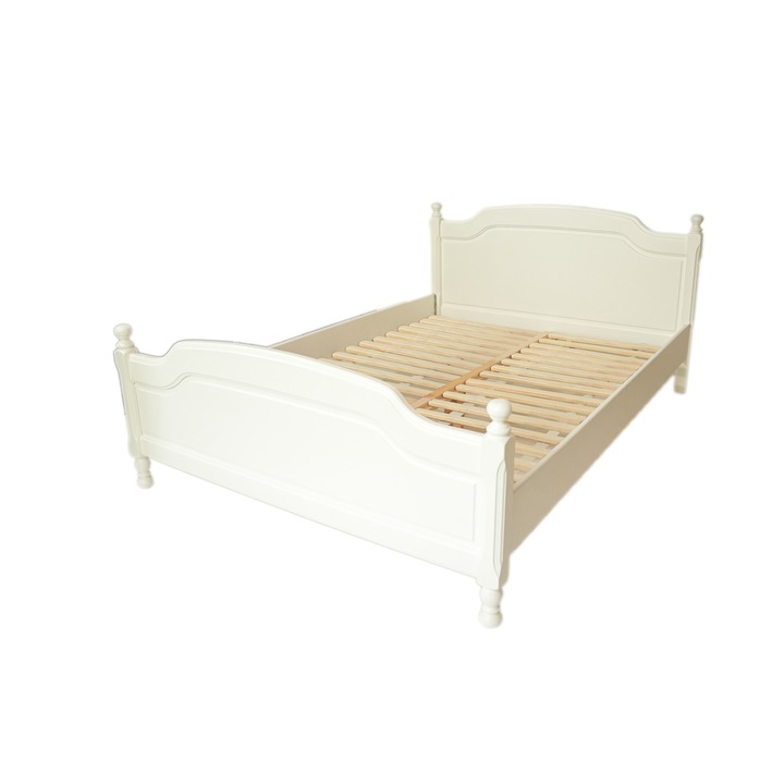 Pat lemn masiv Ramely, Alb 140x200 cm