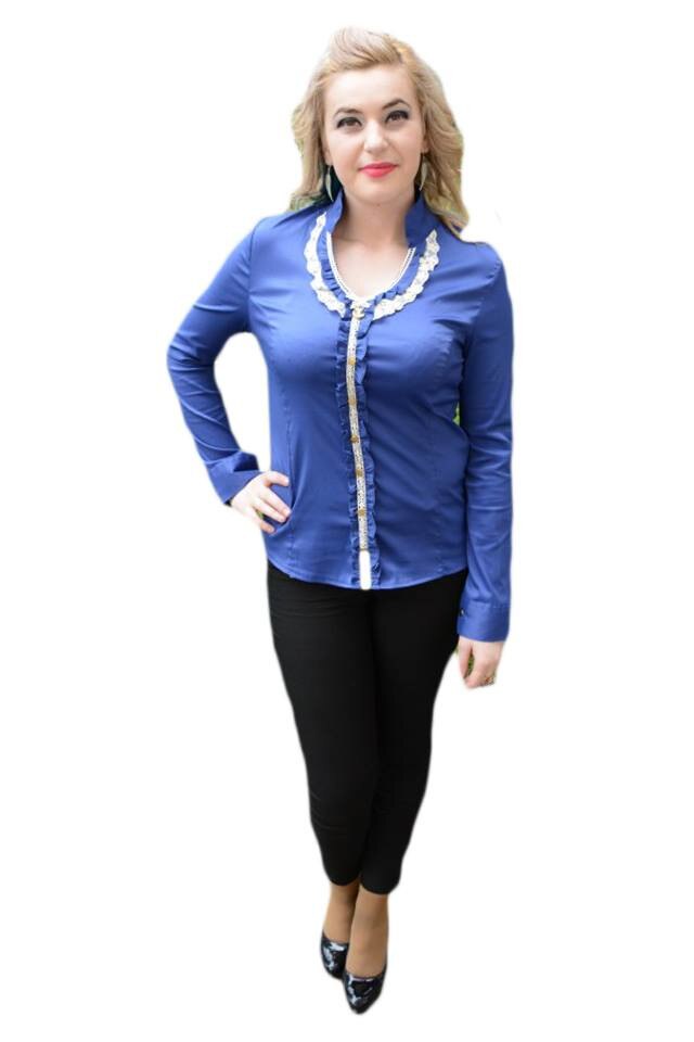 Camasa cu dantela, nasturi si fermoar, D&J Exclusive, Albastru