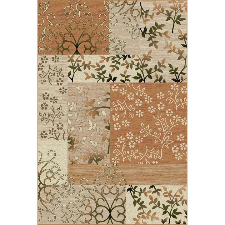 Килим Delta Carpet Lotos, 1521-115, Модерен, Флорален, Правоъгълна, Kрем / бежов, 80 x 150 см