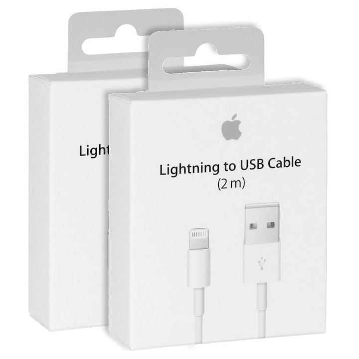 Cablu de date / incarcare Original Apple pentru iPhone cu conector Lightning, alb, lungime 2 metri + HAPPY MAGNET BIBILEL BBL036
