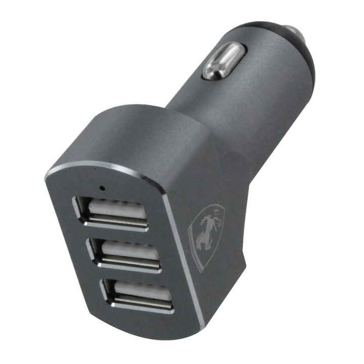 Incarcator auto original Ferrari 3 X USB, 7.200A, Grey