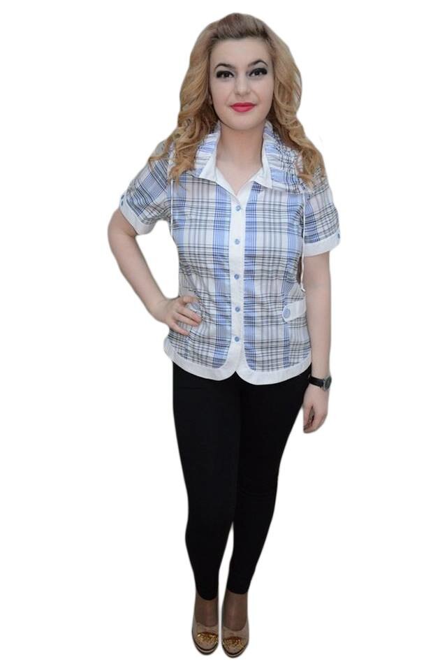 Camasa cu maneca scurta, decolteu in V, D&J Exclusive, Albastru