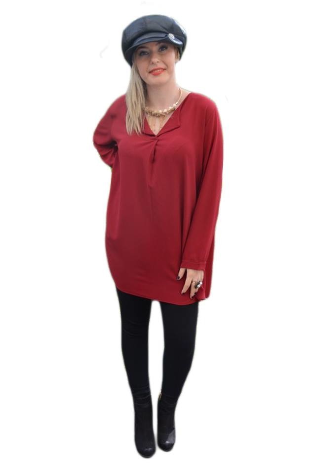 Camasa lunga din material fin, subtire, D&J Exclusive, Marsala