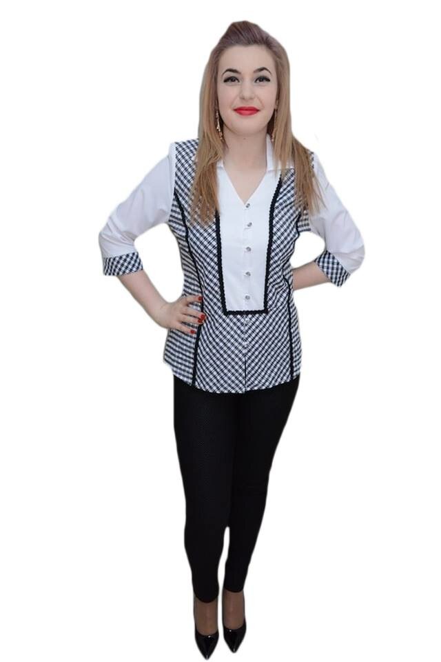 Camasa rafinata cu design geometric, D&J Exclusive, Alb/Negru