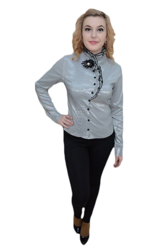 Camasa cu volanase, nasturi intr-o parte, D&J Exclusive, Gri